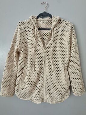 Greige Mesh Knit Zip-Up Sweater Jacket - Ivory/Cream - Size L